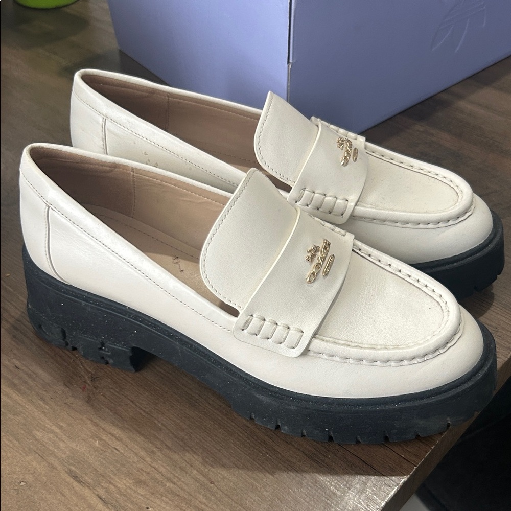 Coach White Loafers with Black Soles